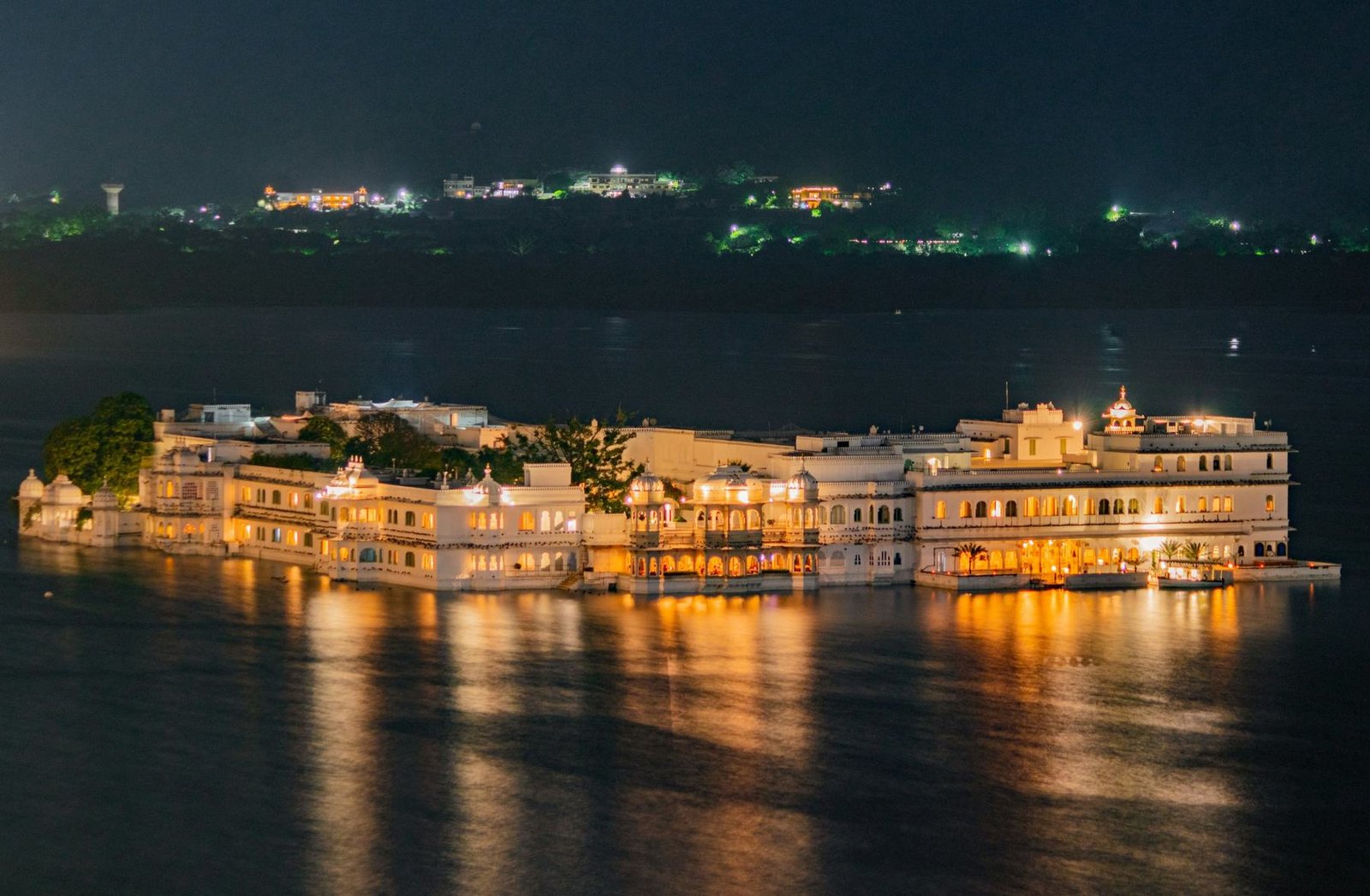 Lake Palace glowing at night