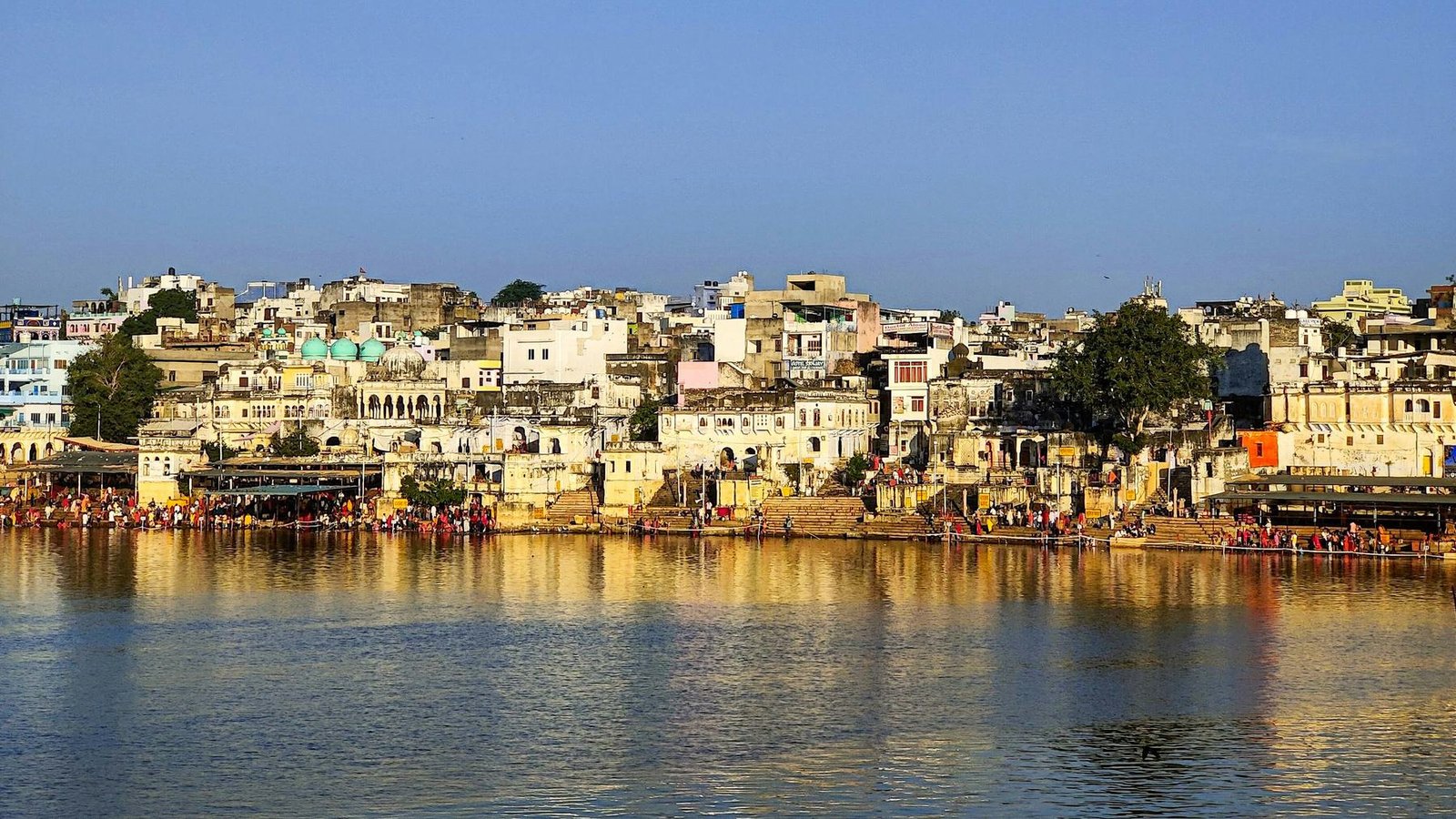 Pushkar Lake and the town at golden hour